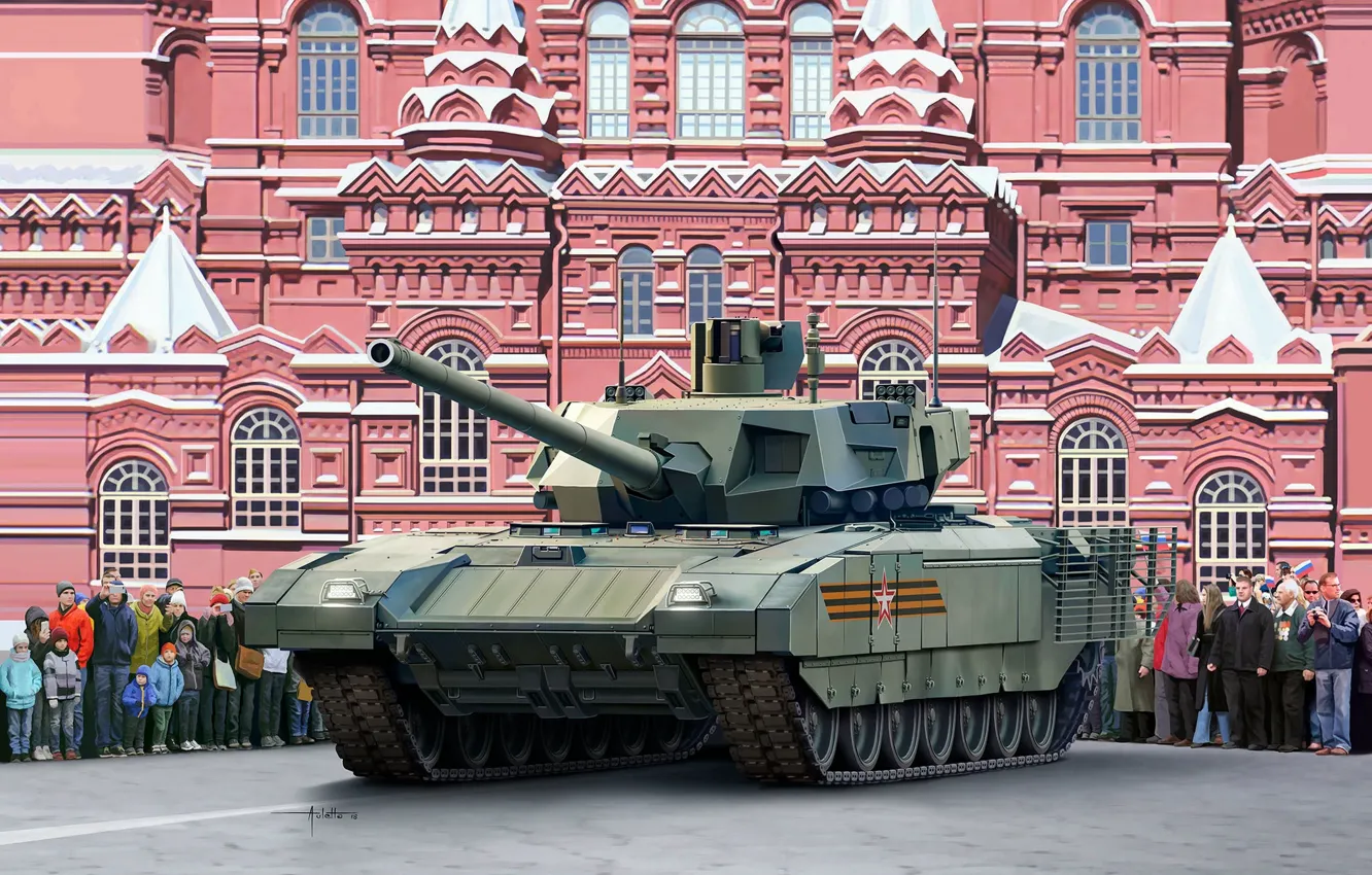 Фото обои арт, танк, Москва, Красная площадь, 9 мая, Государственный исторический музей, Российская армия, Т-14 ''Армата''