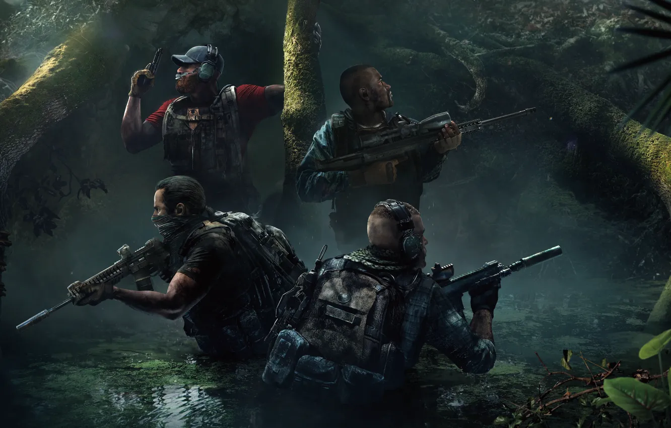 Фото обои Оружие, Джунгли, Ubisoft, DLC, Экипировка, Призраки, Отряд, Tom Clancy’s Ghost Recon Wildlands