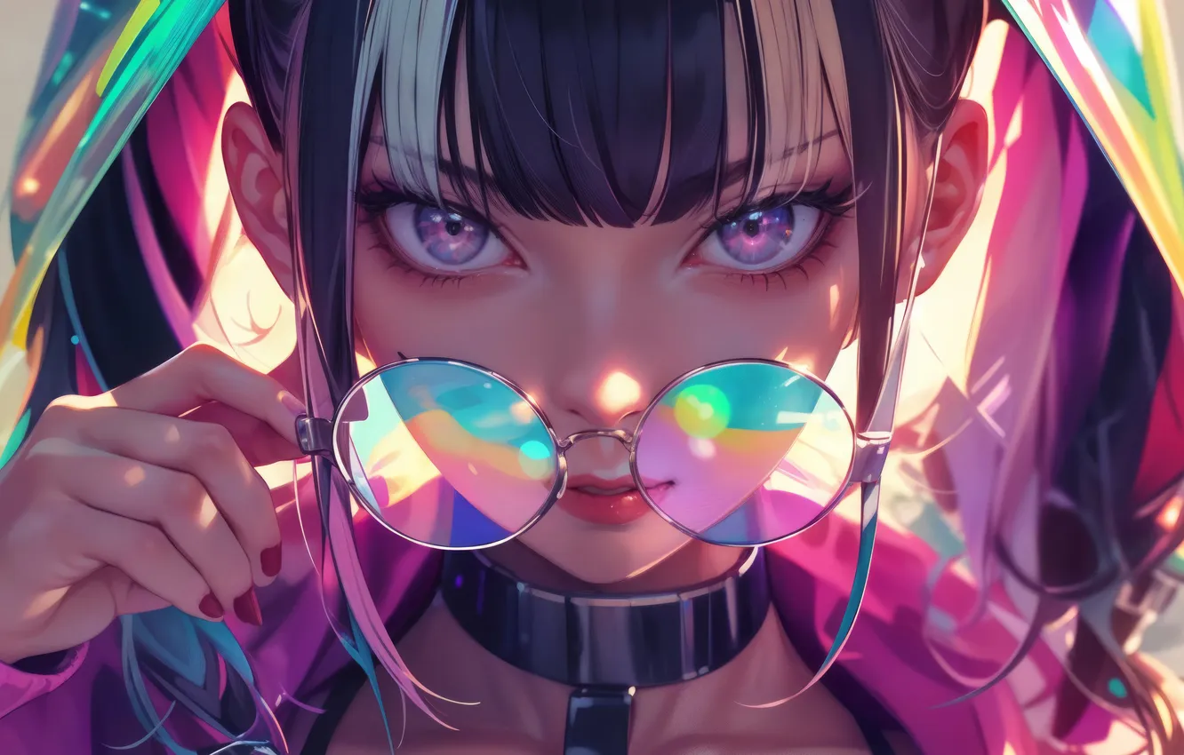 Фото обои Girl, Glasses, Anime Girl, AI Generated