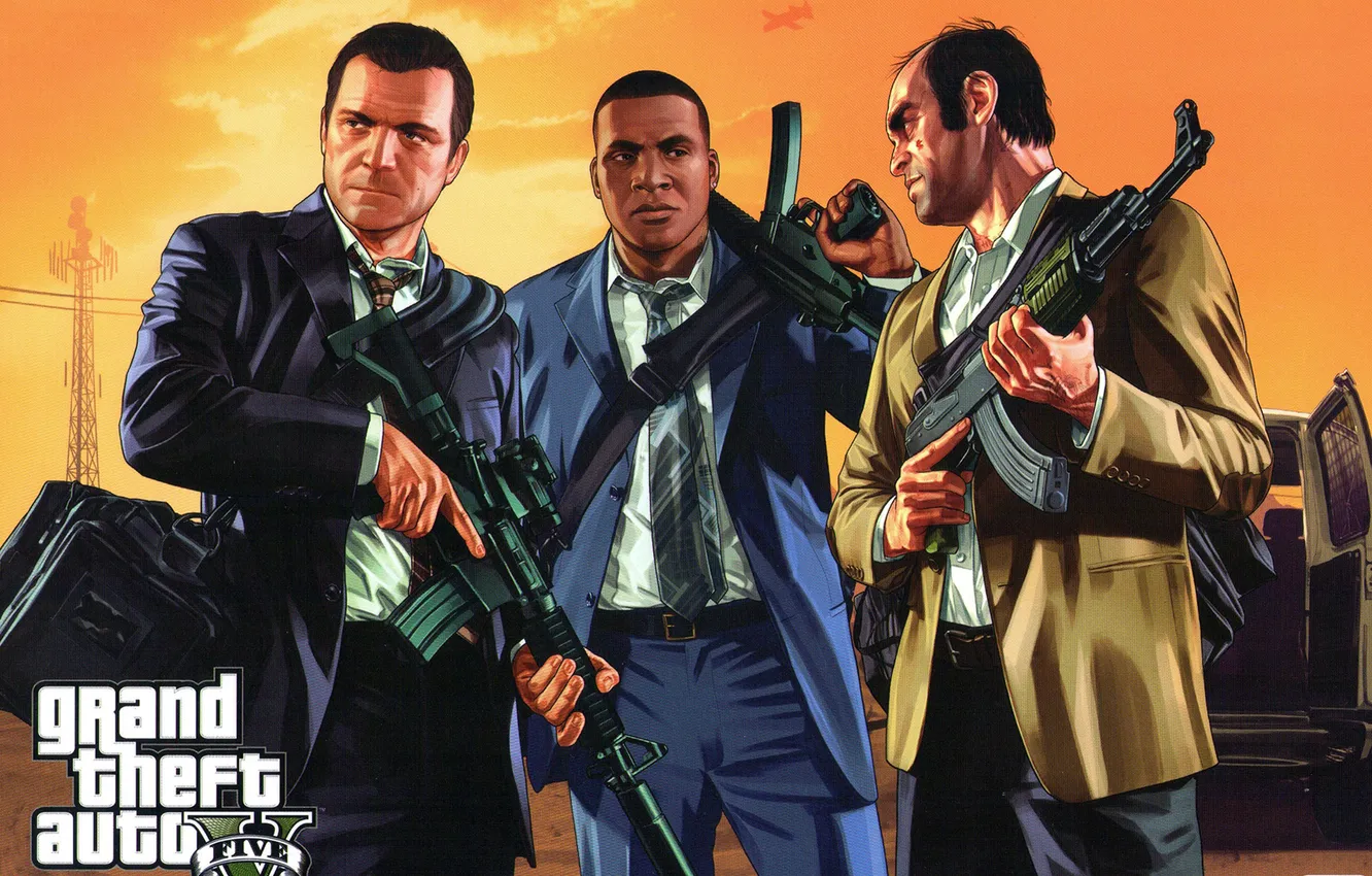 Фото обои майкл, франклин, Grand Theft Auto V, Rockstar Games, тревор