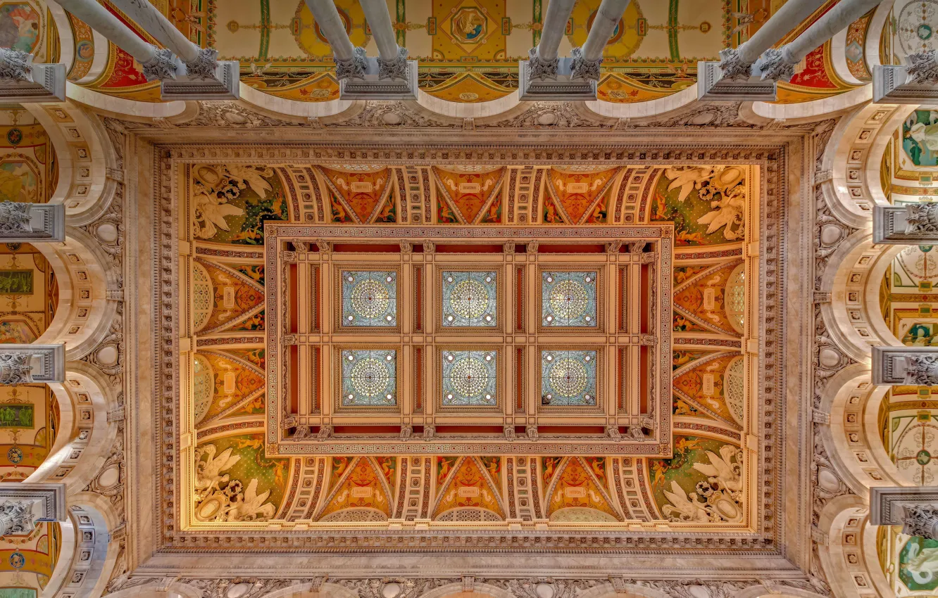Фото обои потолок, Вашингтон, США, свод, Библиотека Конгресса, Большой Зал