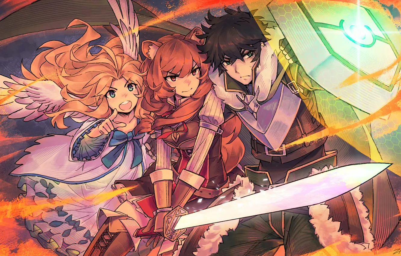 Фото обои девушки, меч, парень, The Rising of the Shield Hero