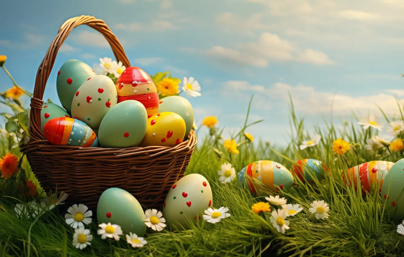 Фото обои цветы, яйца, весна, colorful, Пасха, happy, flowers, spring