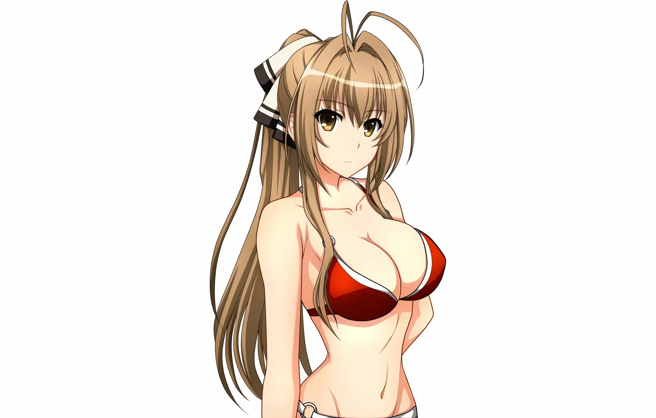 Фото обои girl, sexy, cleavage, long hair, boobs, anime, beautiful, ponytail