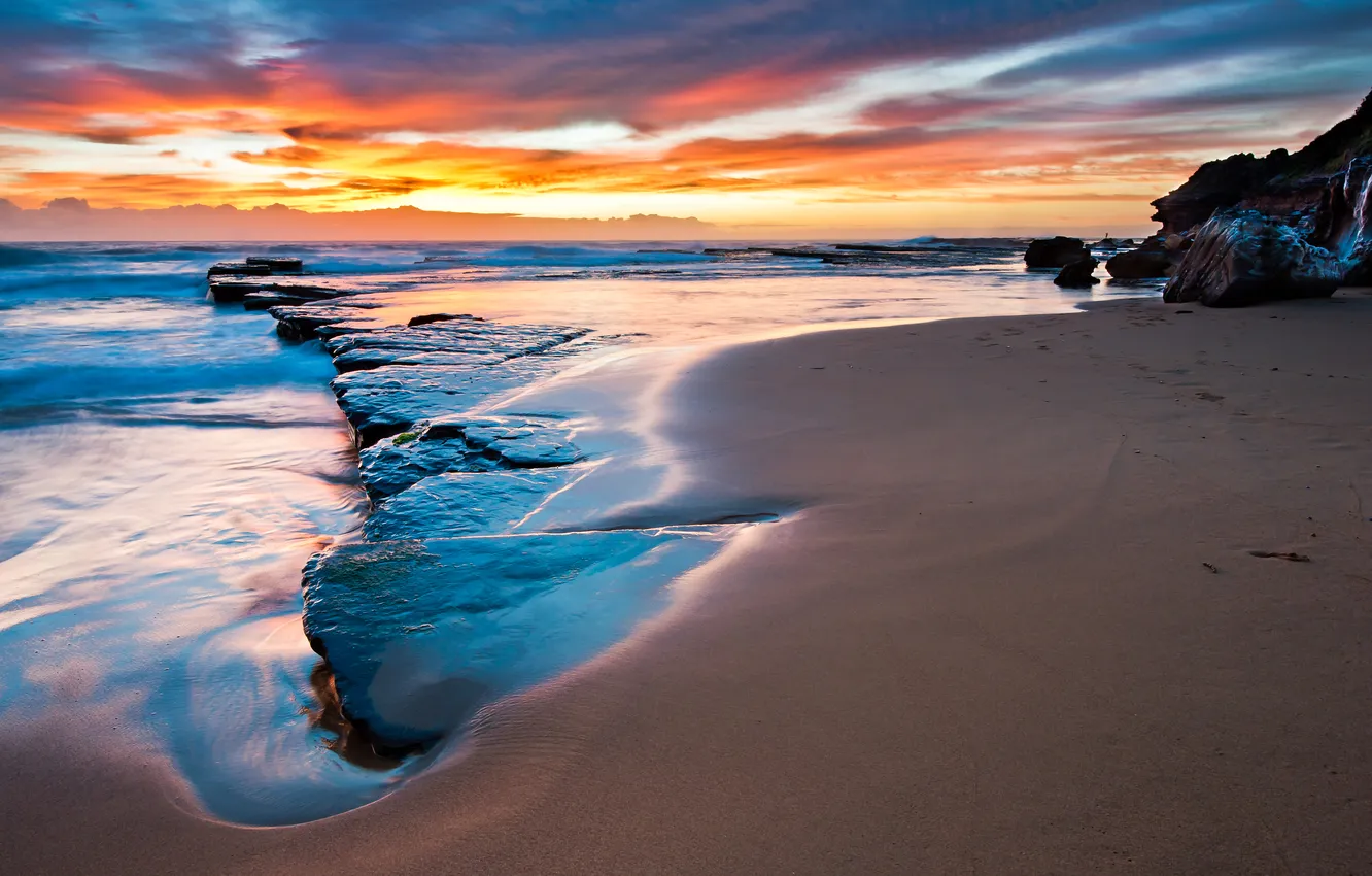 Фото обои песок, море, пляж, камни