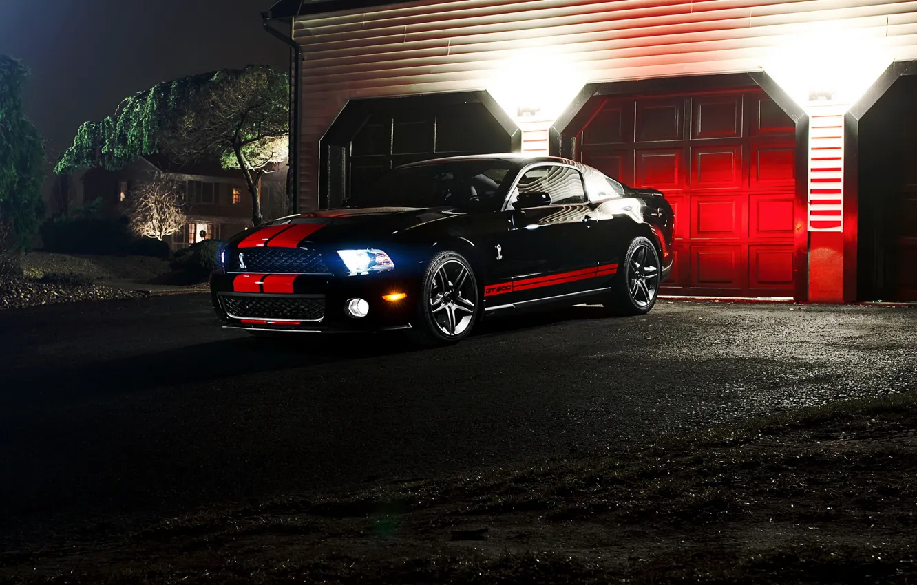 Фото обои ночь, мустанг, форд, muscle car, ford mustang gt500