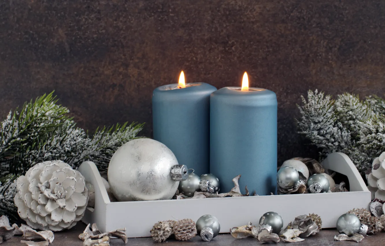Фото обои свечи, Новый Год, Рождество, balls, merry christmas, decoration, xmas, holiday celebration