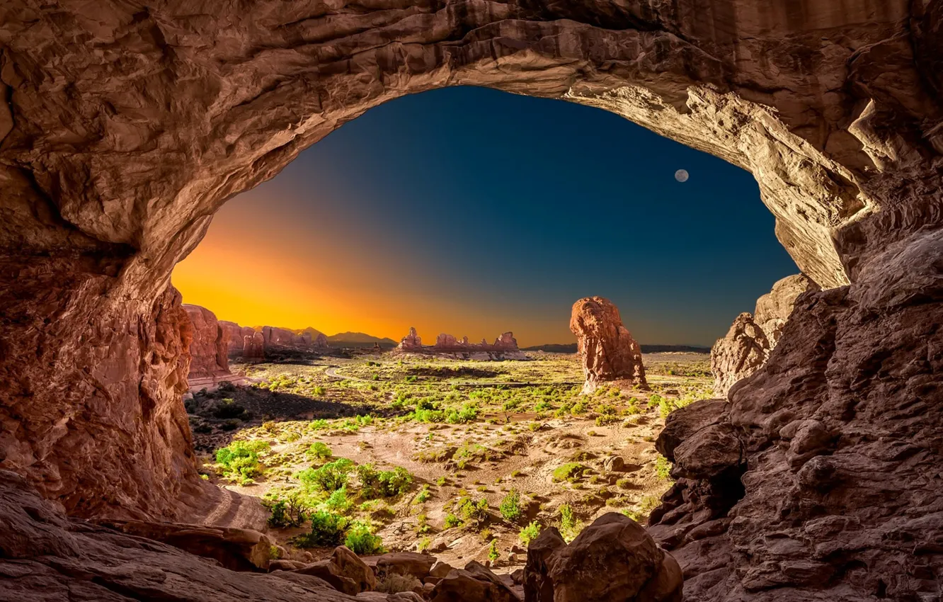 Фото обои природа, скалы, Луна, арка, пещера