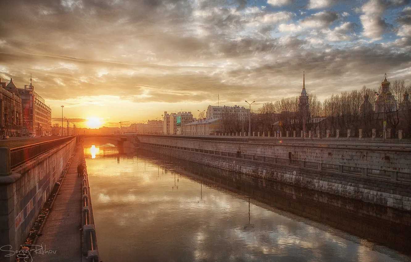 Фото обои небо, рассвет, Санкт-Петербург, канал, Сергей Рехов