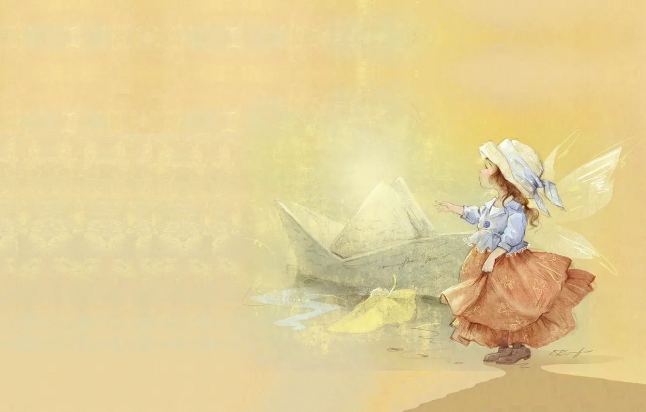 Фото обои мечта, настроение, девочка, кораблик, детская, Екатерина Бабок