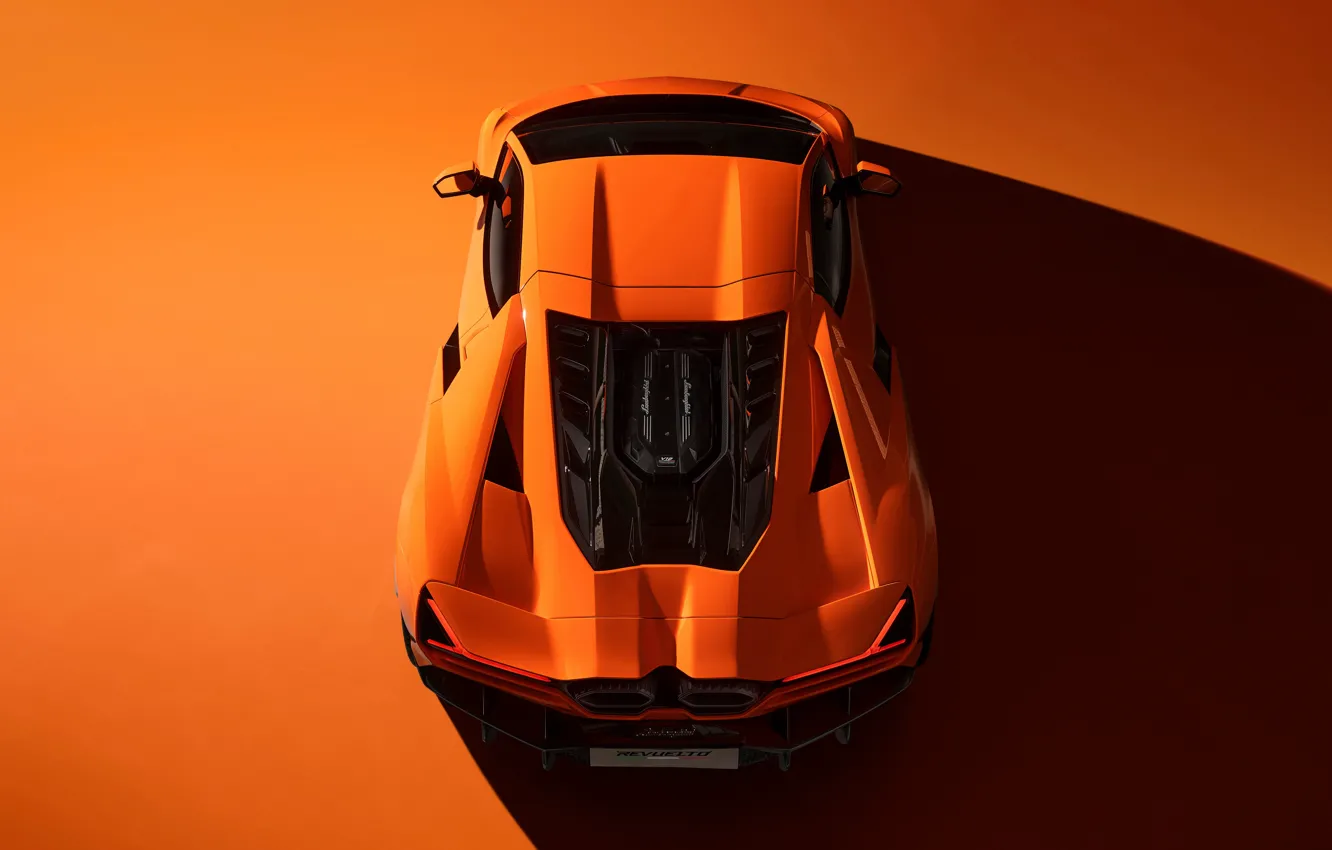 Фото обои оранжевый, Lamborghini, суперкар, вид сверху, ламборгини, Revuelto, Lamborghini Revuelto