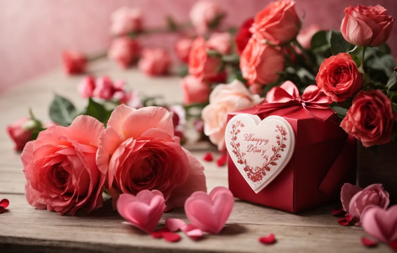 Фото обои любовь, цветы, подарок, романтика, сердце, розы, love, happy