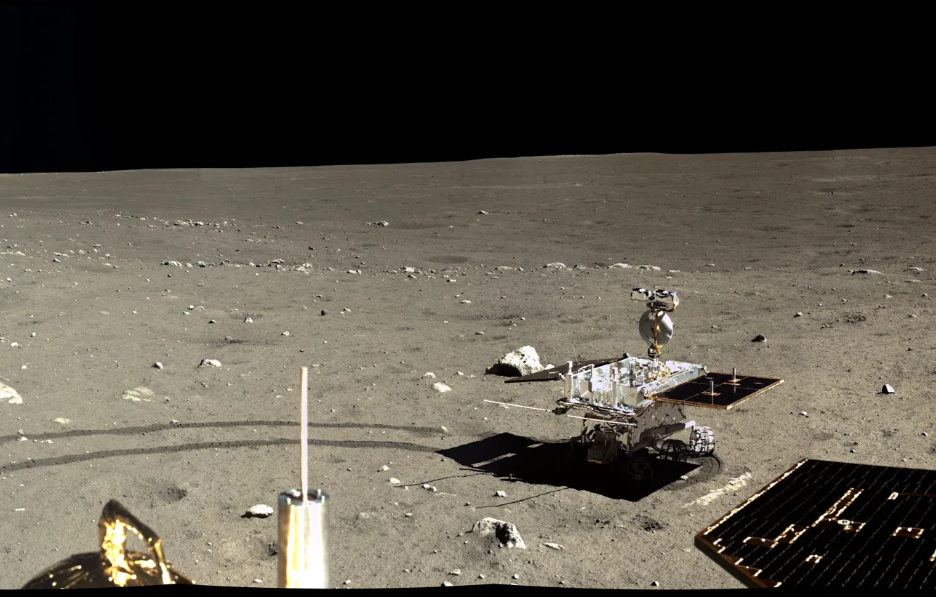 Фото обои поверхность, Луна, посадочный модуль, CNSA, lunar rover Yutu-2, луноход Юйту-2, Чанъэ-4, Китайское национальное космическое управление