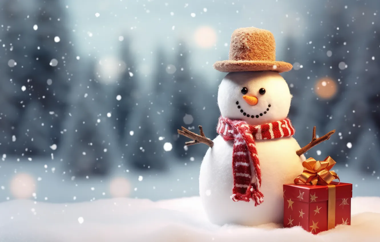 Фото обои зима, снег, Рождество, Новый год, снеговик, Christmas, winter, snow