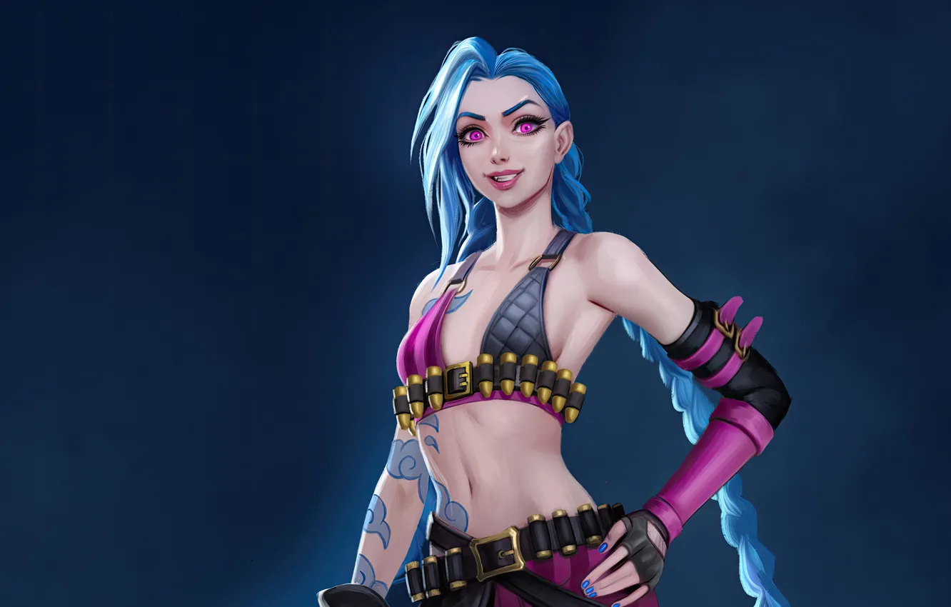 Фото обои art, league of legends, jinx, dive