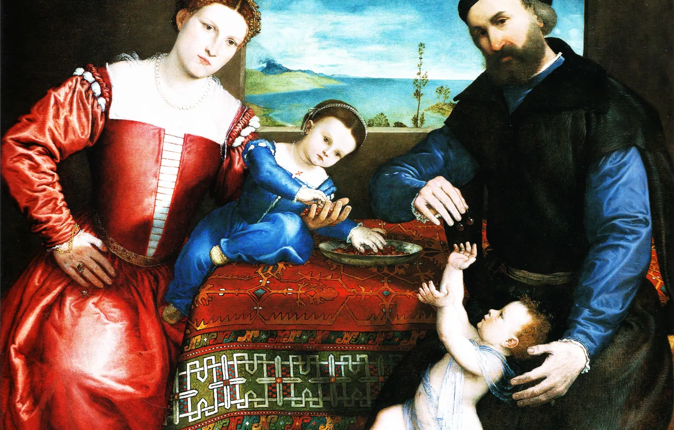 Фото обои портрет, картина, Джованни делла Вольта с семьей, Лоренцо Лотто, Lorenzo Lotto