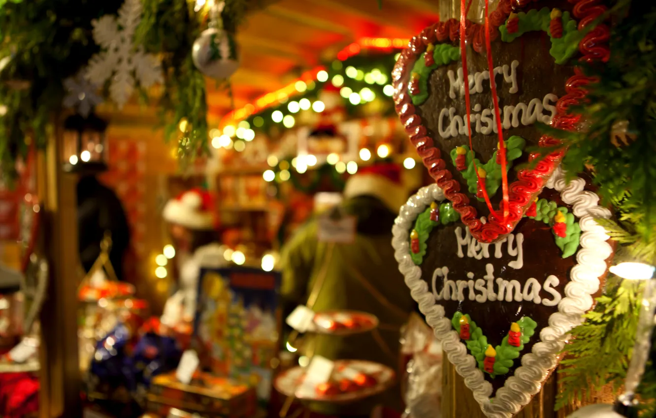 Фото обои праздник, шары, печенье, мороз, дед, снегурочка, ёлка, christmas