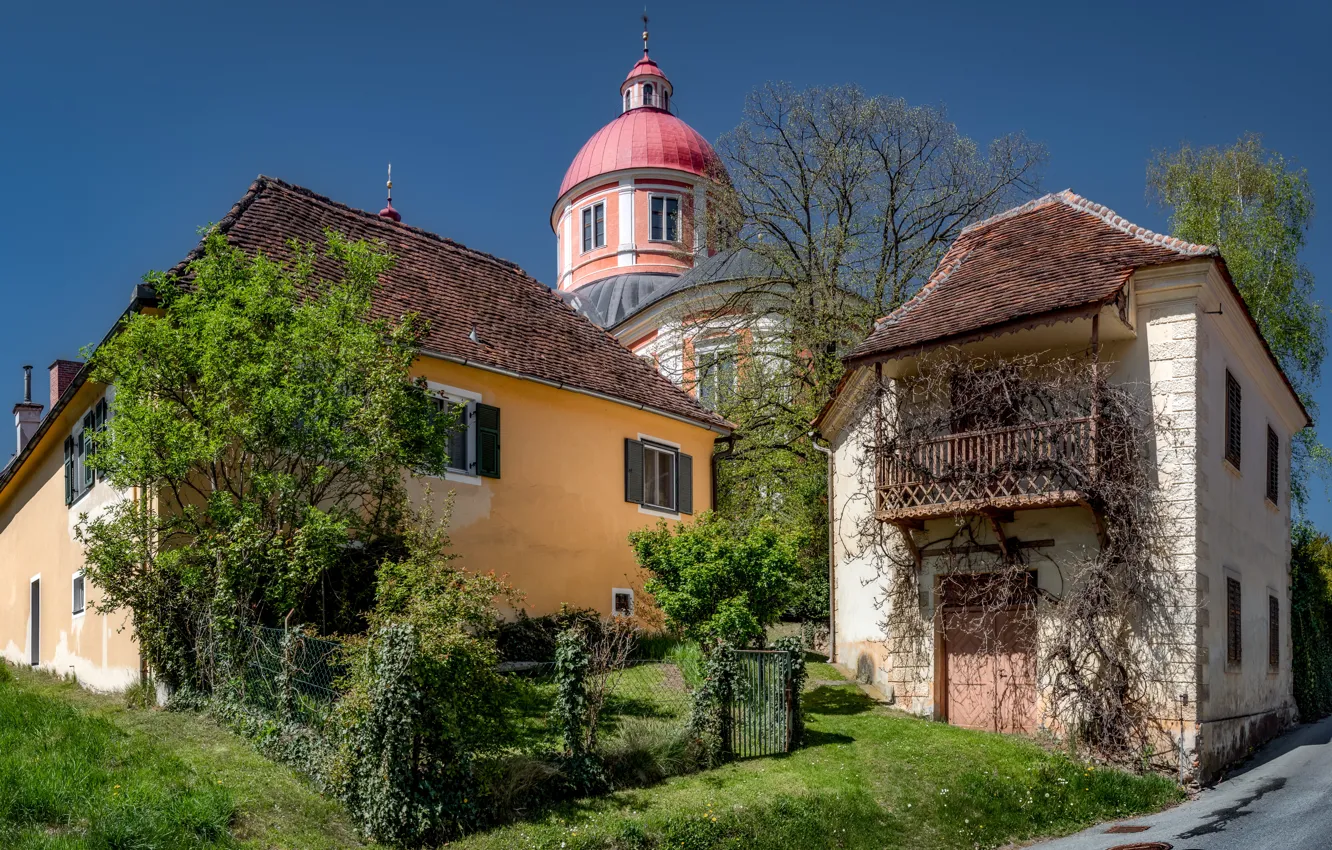 Фото обои дома, Австрия, церковь, Pöllau, Eastern Styria