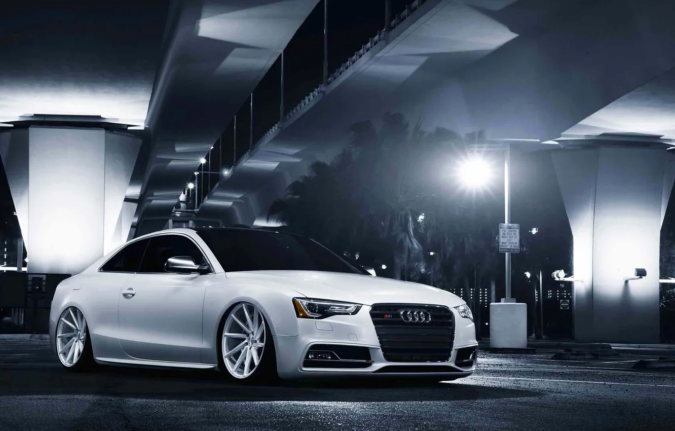 Фото обои Audi, white, stance, vossen wheels, frontside