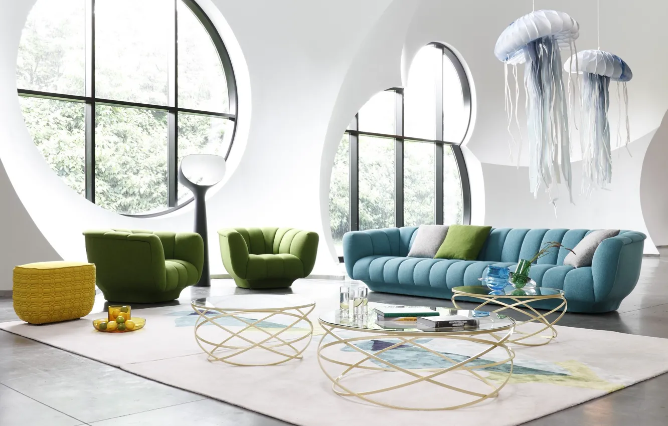 Фото обои дизайн, стиль, вилла, интерьер, кресла, софа, гостиная, by Roche Bobois