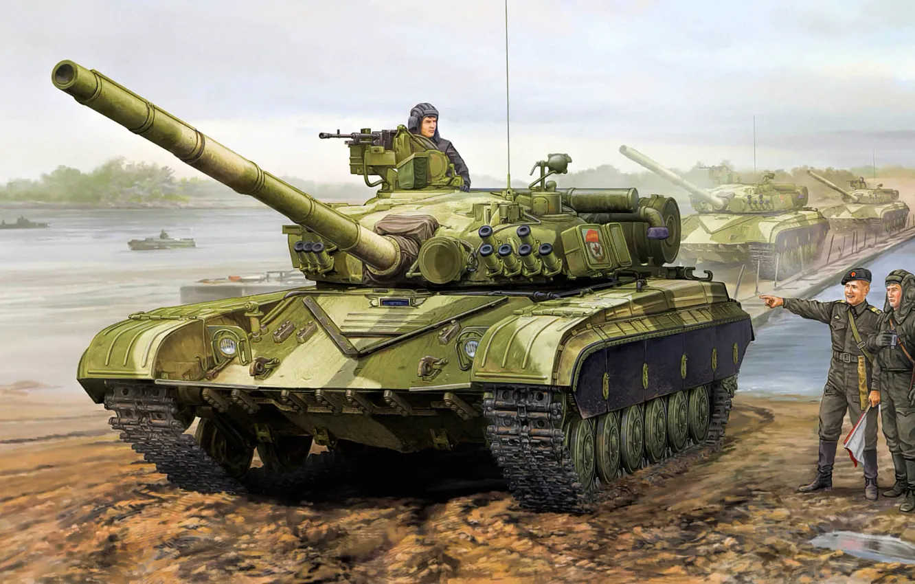 Фото обои weapon, war, art, fight, painting, tank, T-64