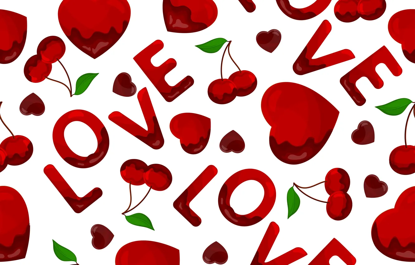 Фото обои текстура, сердечки, texture, hearts, вишенки, LOVE, cherries