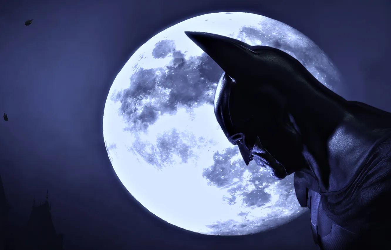 Фото обои ночь, луна, рисунок, бэтмен