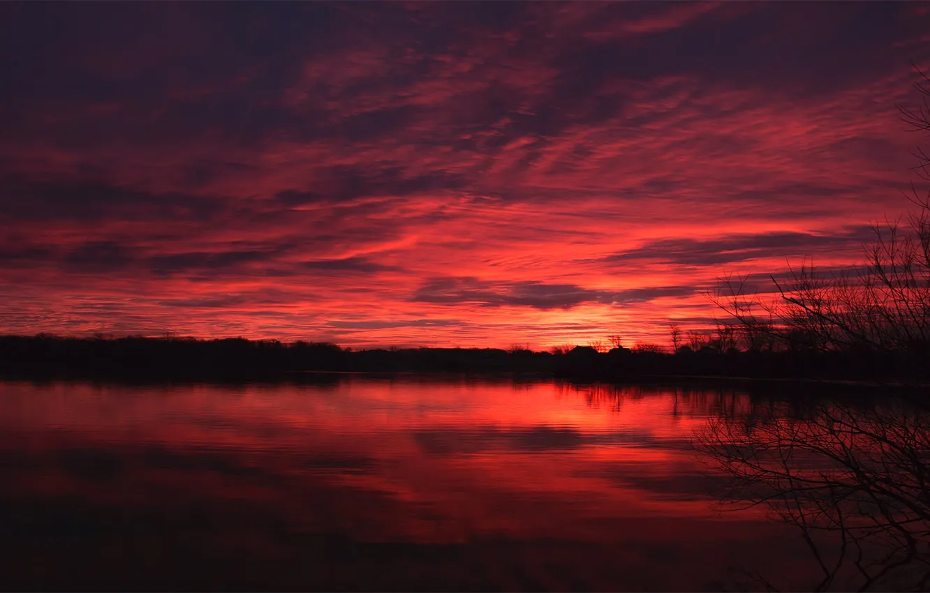 Фото обои облака, отражение, река, рассвет, Висконсин, США, Де Пер