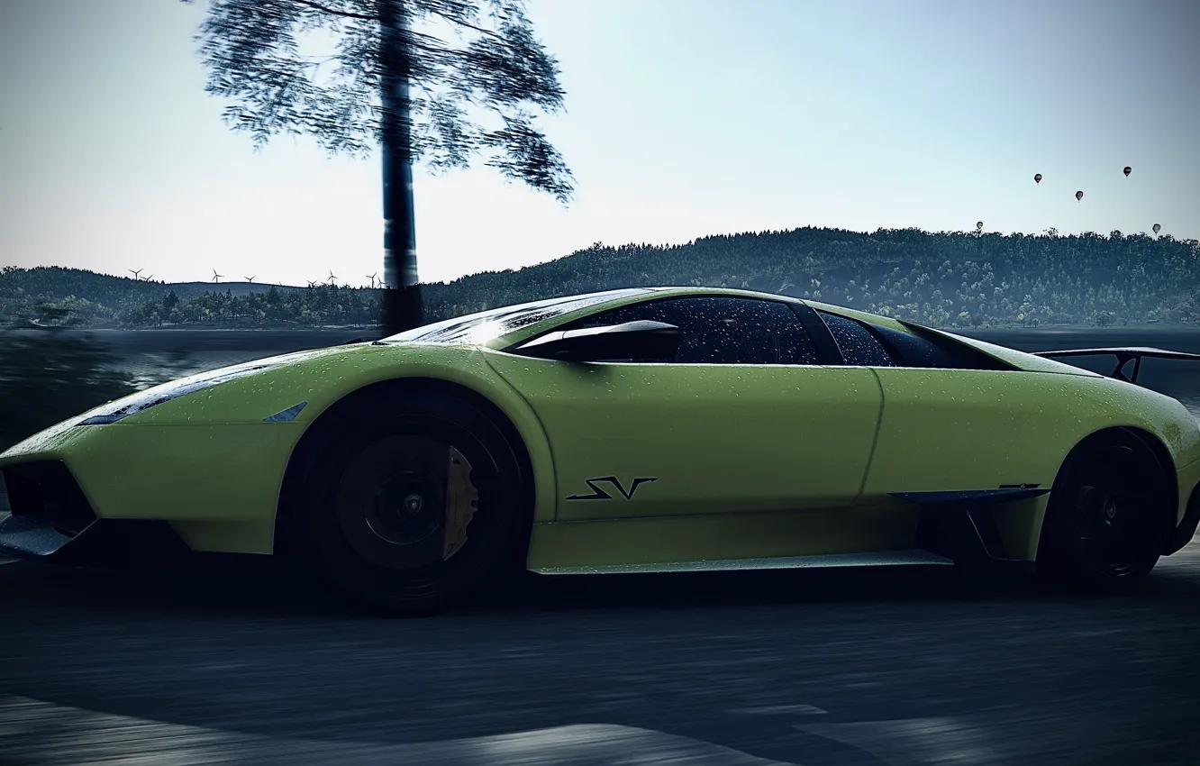 Фото обои HDR, Wood, Lamborgini, Tree, Speed, Game, Sea, Murciélago