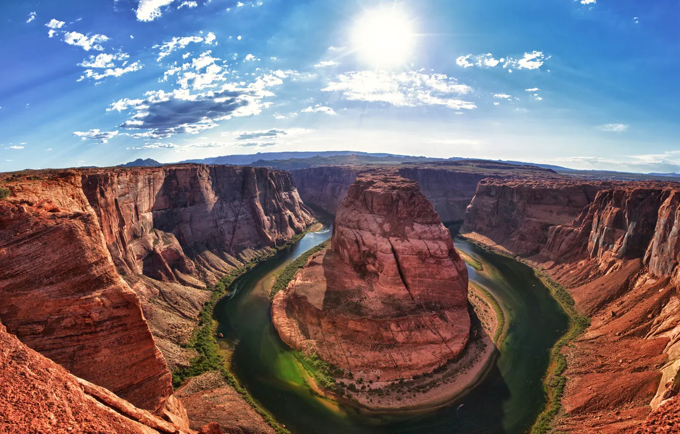 Фото обои green, light, United States, river, Arizona, sun, Grand Canyon, Colorado River