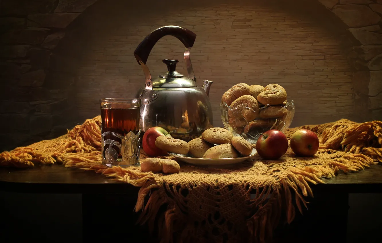 Фото обои яблоки, еда, печенье, натюрморт