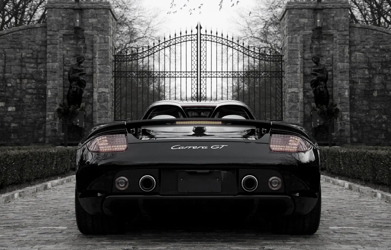 Фото обои черный, Porsche, порше, black, врата, back, carrera, каррера