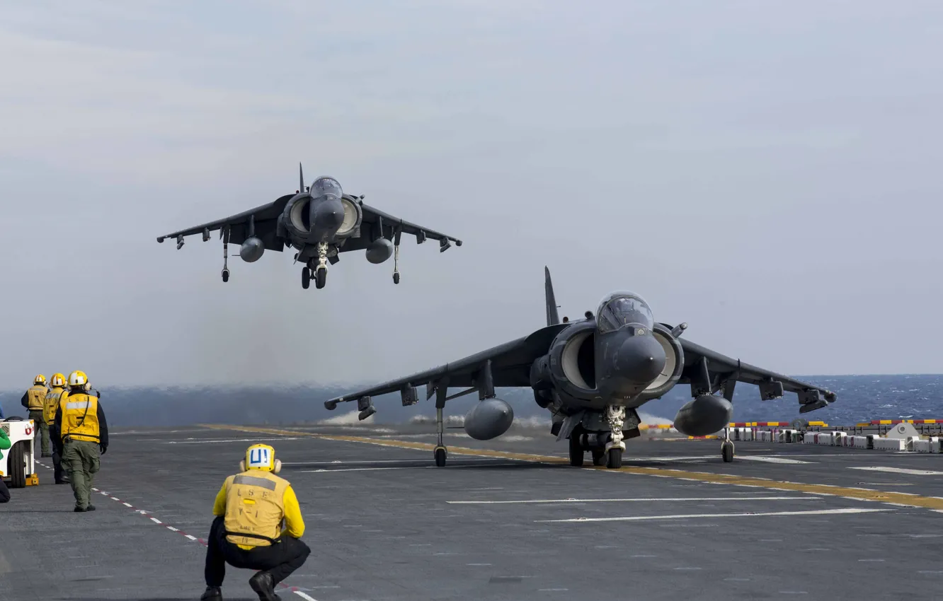 Фото обои истребители, палуба, штурмовики, AV-8B, Harriers