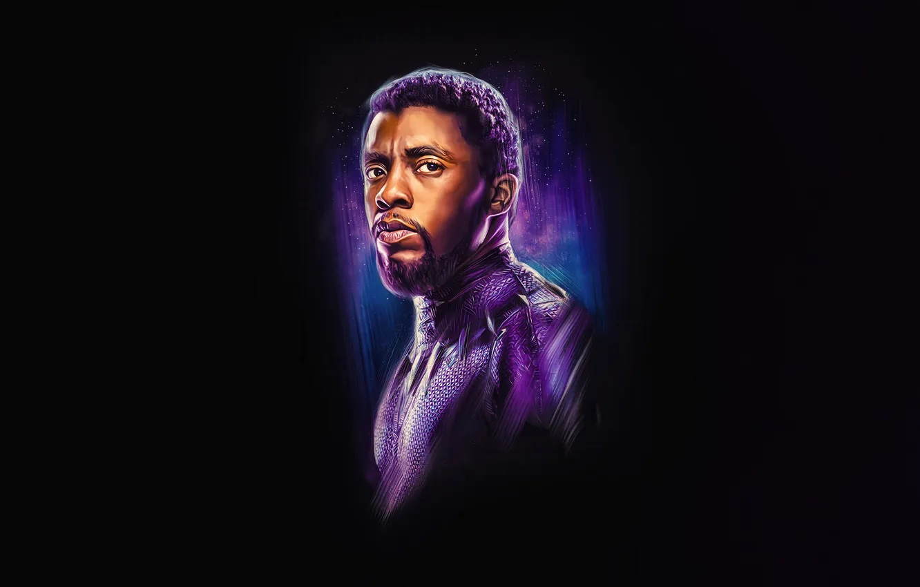 Фото обои арт, черный фон, постер, комикс, MARVEL, T'Challa, Black Panther, Chadwick Boseman