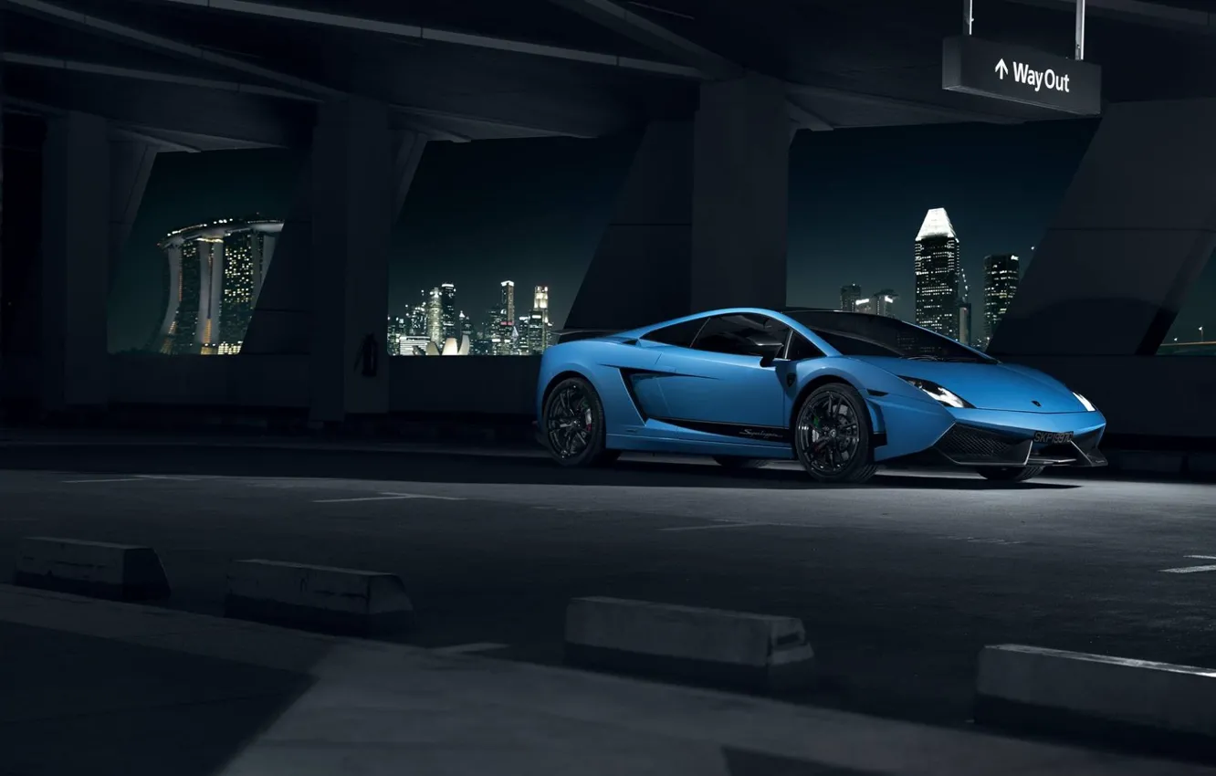 Фото обои Lamborghini, City, Superleggera, Gallardo, Blue, Front, LP570-4, Supercar