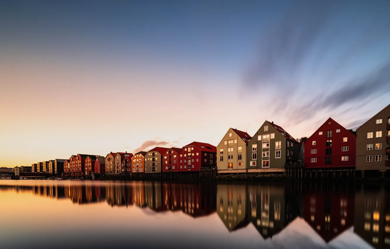 Фото обои ночь, город, Trondheim