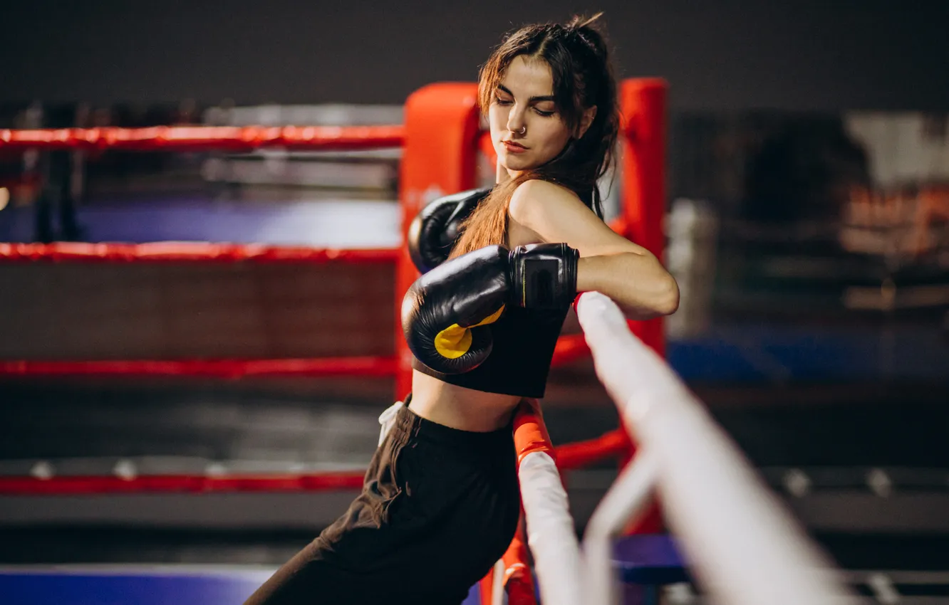 Фото обои woman, young, gym, training, boxer