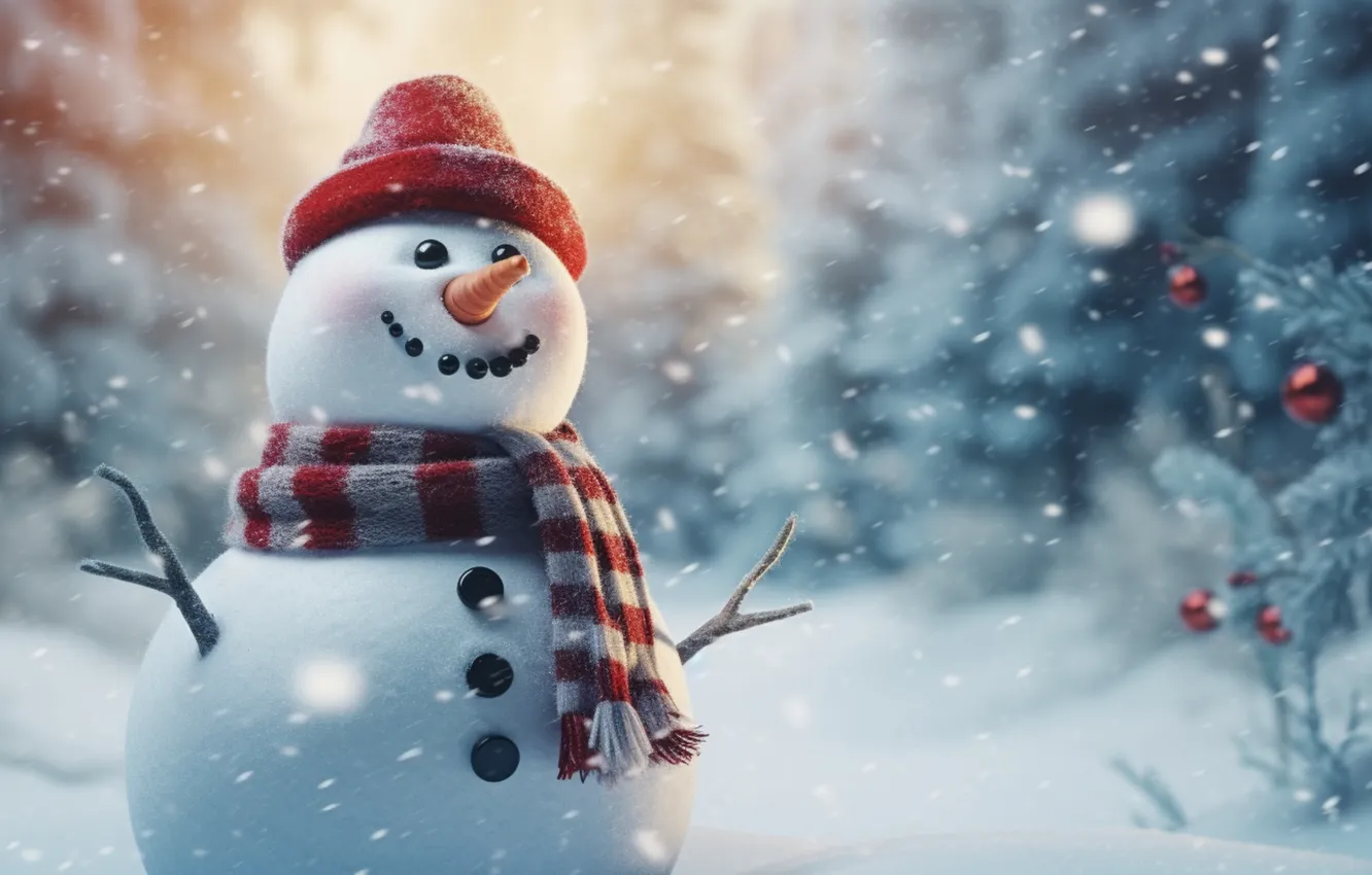 Фото обои зима, снег, Рождество, Новый год, снеговик, Christmas, winter, merry