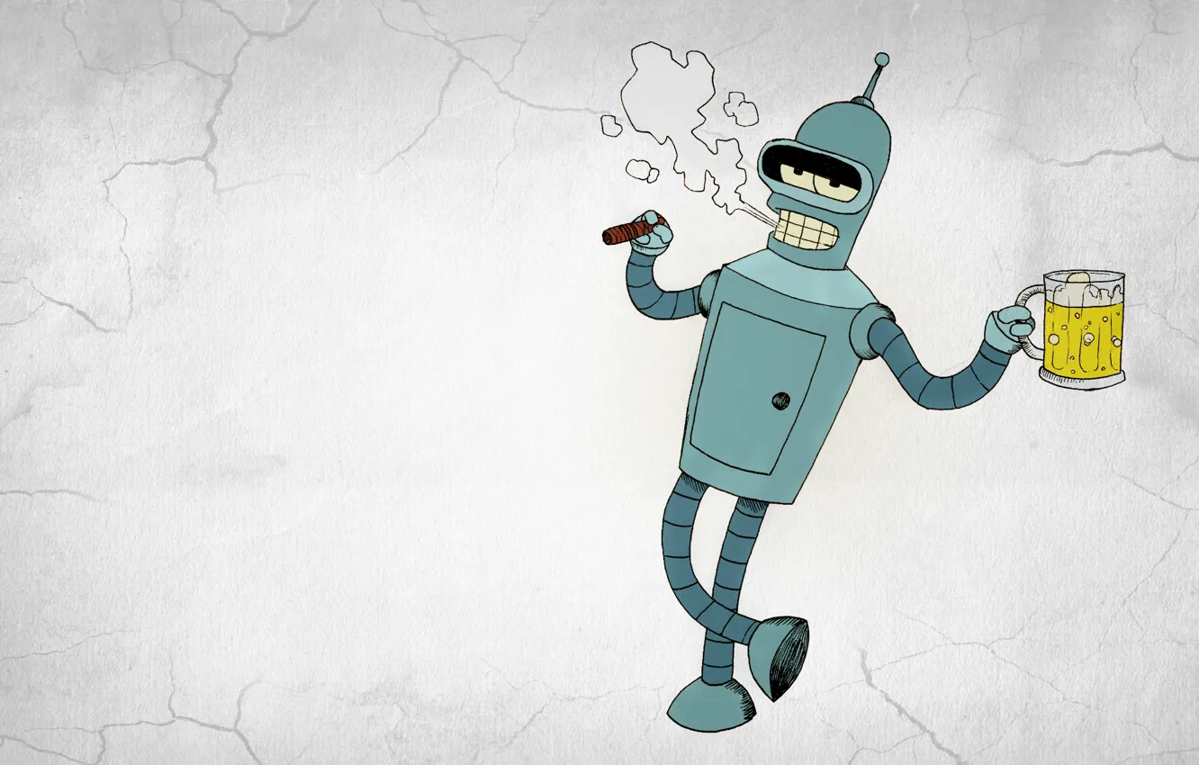 Фото обои дым, робот, сигара, Бендер, Футурама, Futurama, Bender Bending Rodriguez