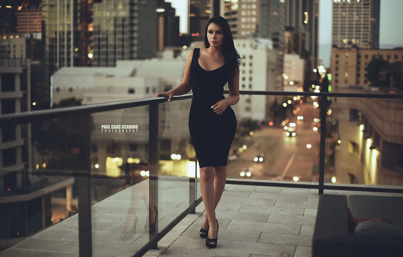 Фото обои City, Model, Black Dress, Balcony, Paul Egas Scarino
