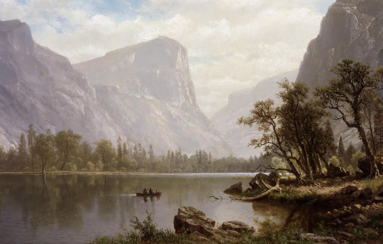 Фото обои картина, живопись, Yosemite Valley, painting, 1864, Albert Bierstadt, Mirror Lake
