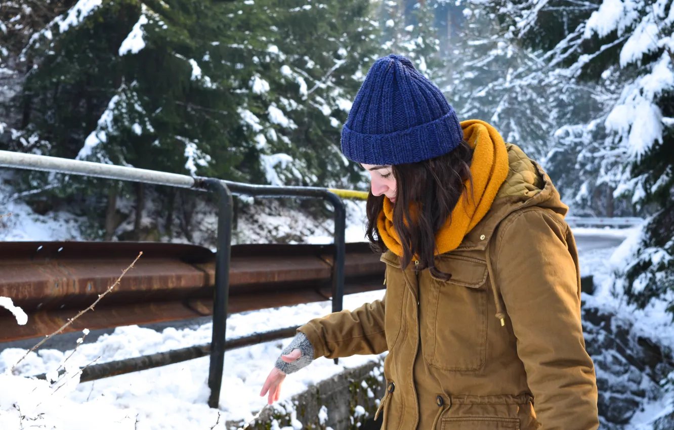 Фото обои зима, девушка, шапка, куртка