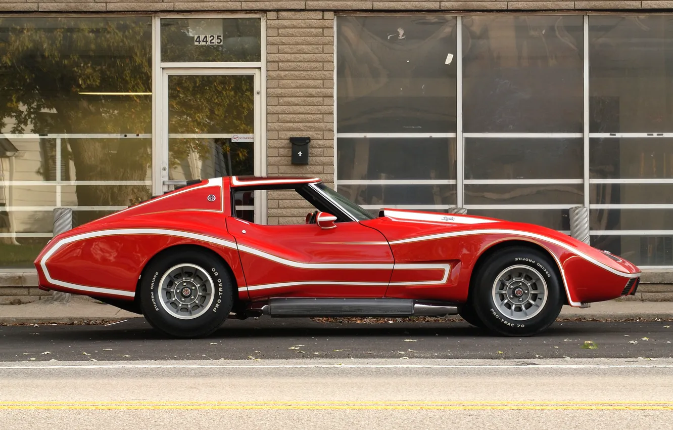 Фото обои красный, улица, Prototype, Corvette, прототип, Red, Spyder, белые линии