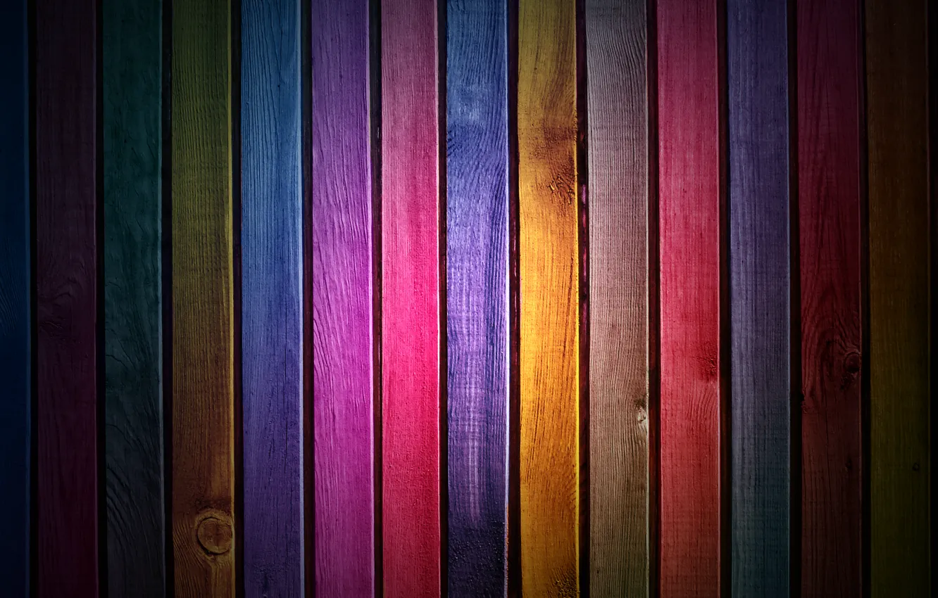 Фото обои цвета, дерево, краски, радуга, рейки