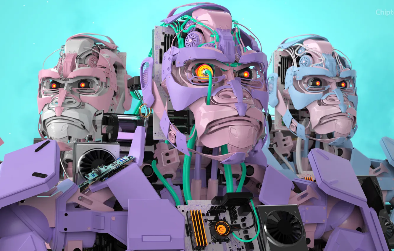 Фото обои robot, computer, digital art, CGI, technology, Mech Animals, computer parts, nft