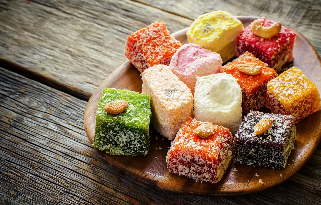 Фото обои сладости, орехи, десерт, мармелад