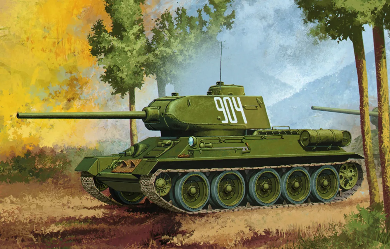 Фото обои war, art, painting, tank, T-34/85, ww2 tank