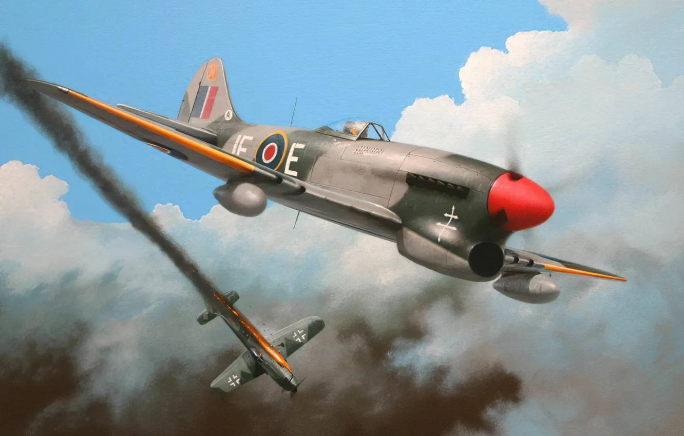 Фото обои art, airplane, painting, aviation, ww2, Tempest, fw-190