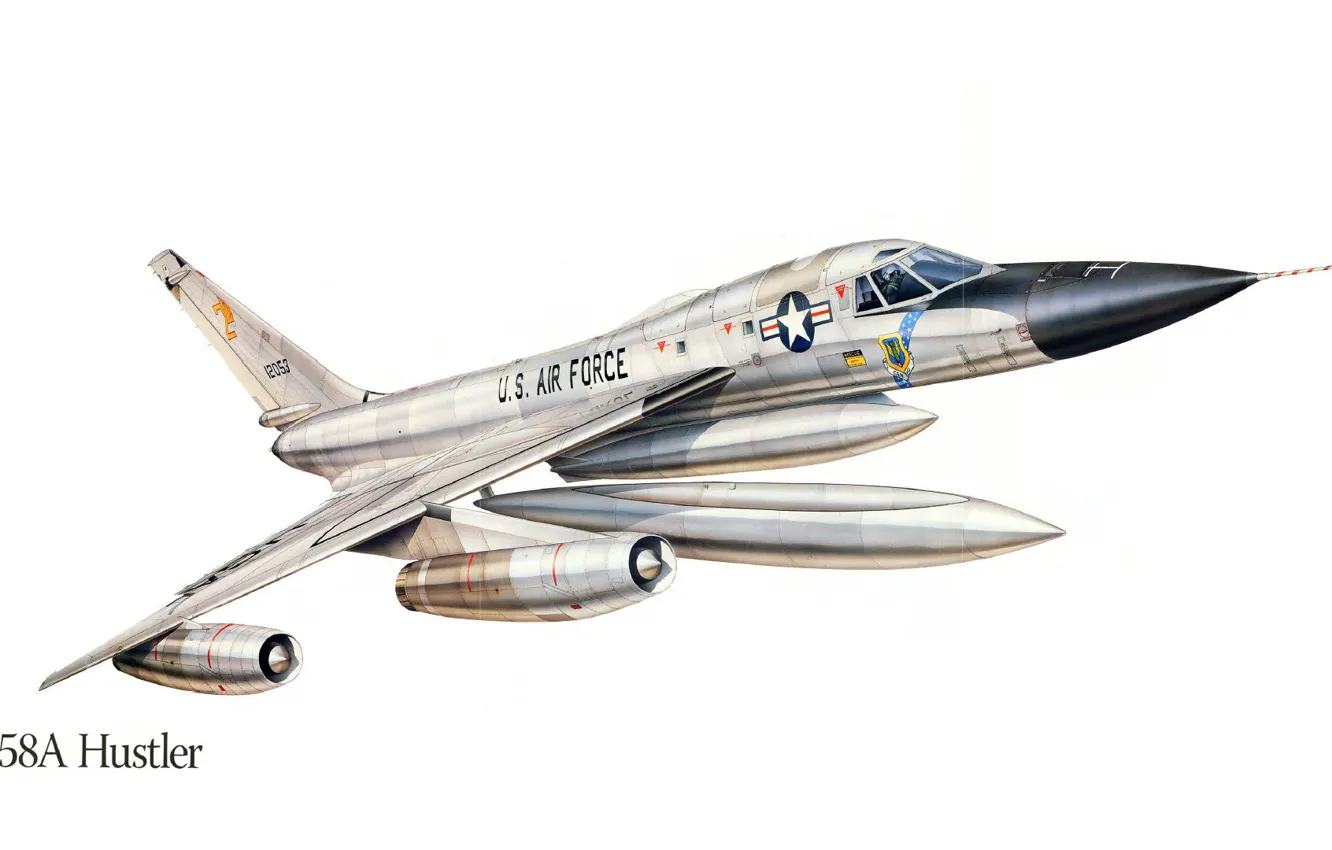 Фото обои самолет, рисунок, бомбардировщик, сша, Б-58