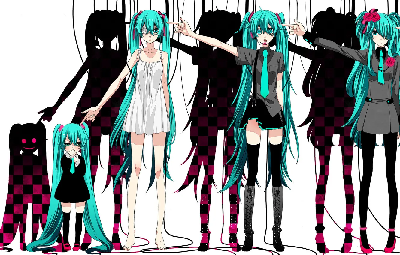 Фото обои цветы, девушки, арт, галстук, повязка, микрофон, vocaloid, hatsune miku